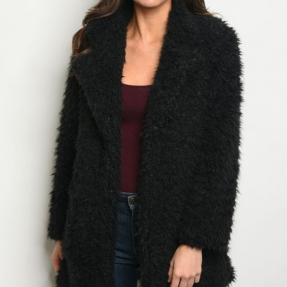 FAUX FUR COAT -BLACK - Picture 3 of 4